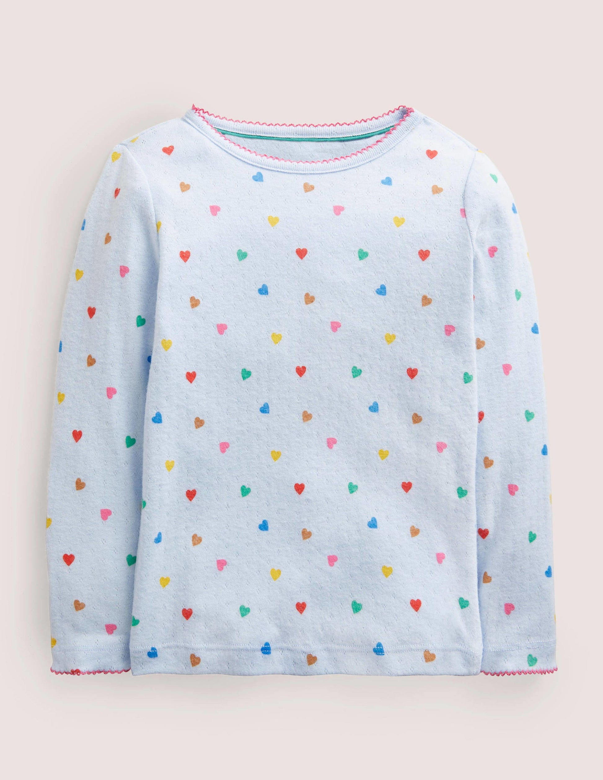 Supersoft Pointelle T-shirt-Blue Rainbow Hearts-1