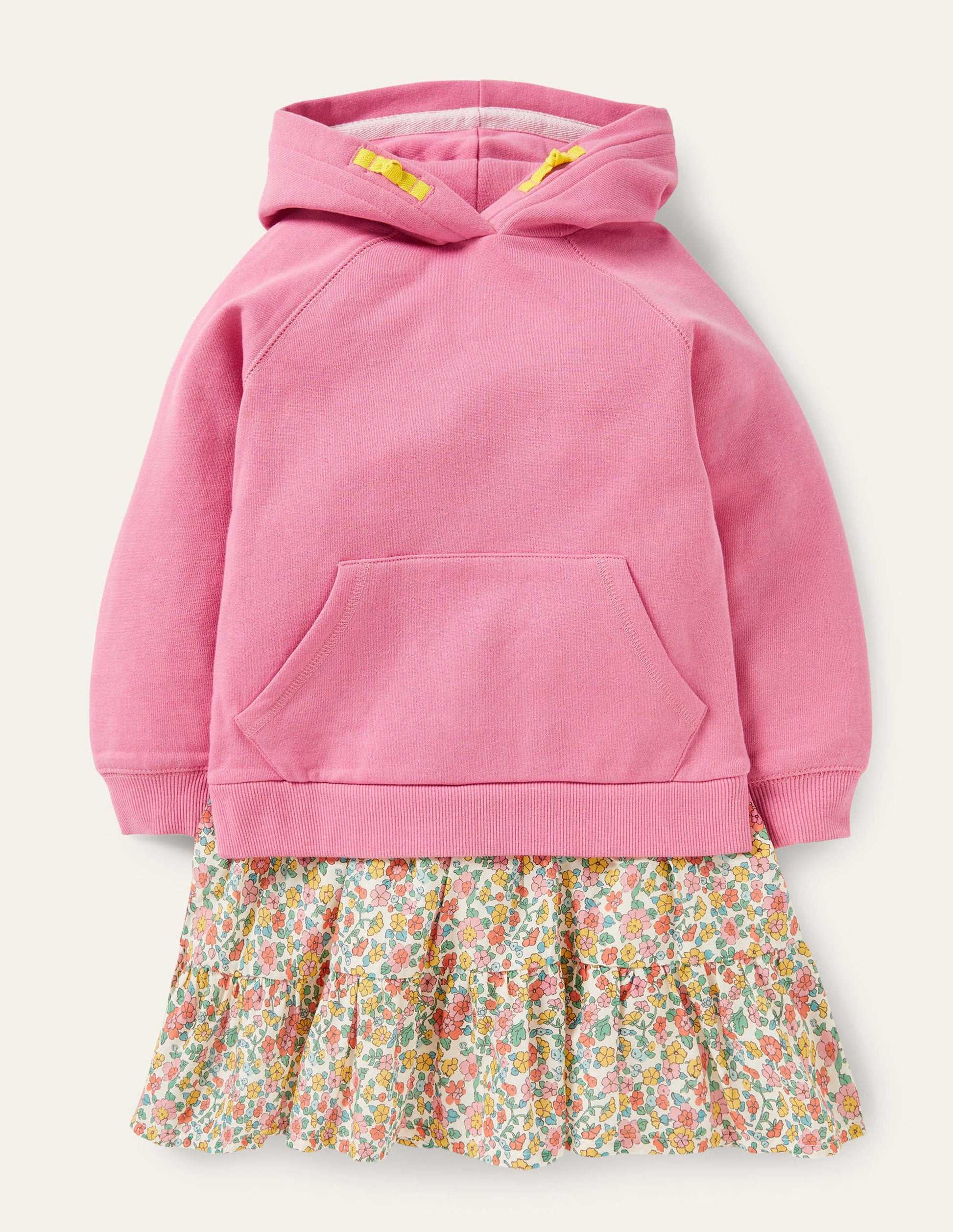 Bequemes Sweatshirt-Kleid mit Kapuze-Rosa, Filigranes Blumenmuster-1