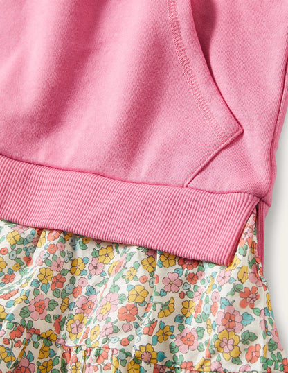 Bequemes Sweatshirt-Kleid mit Kapuze-Rosa, Filigranes Blumenmuster-3