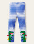 Fröhliche Leggings mit Applikation-Strahlendes Marineblau/Naturweiß, Dinosaurier