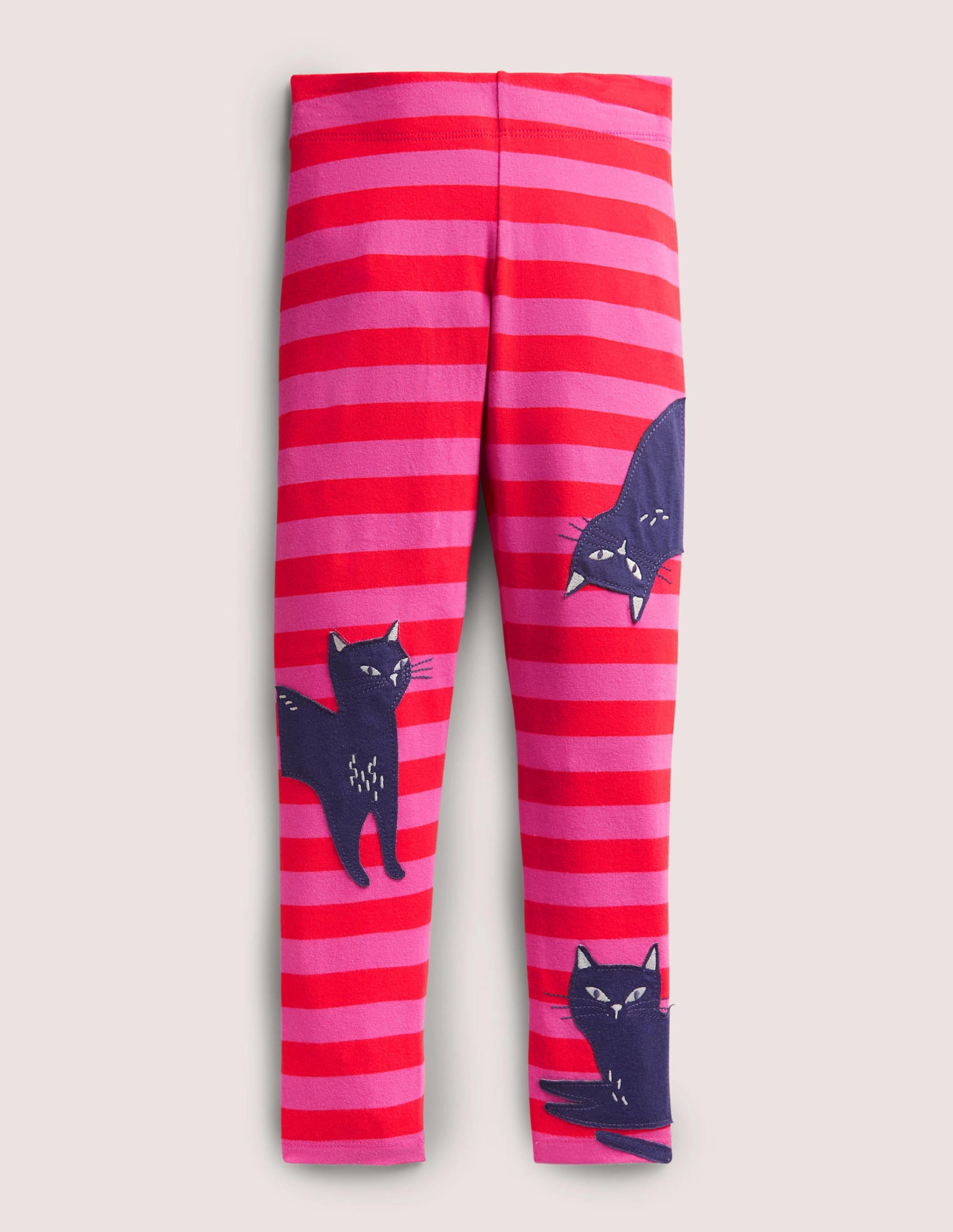 Pink Stripe Cat Print Halloween Leggings-Rosarot, Katzen - Image 1