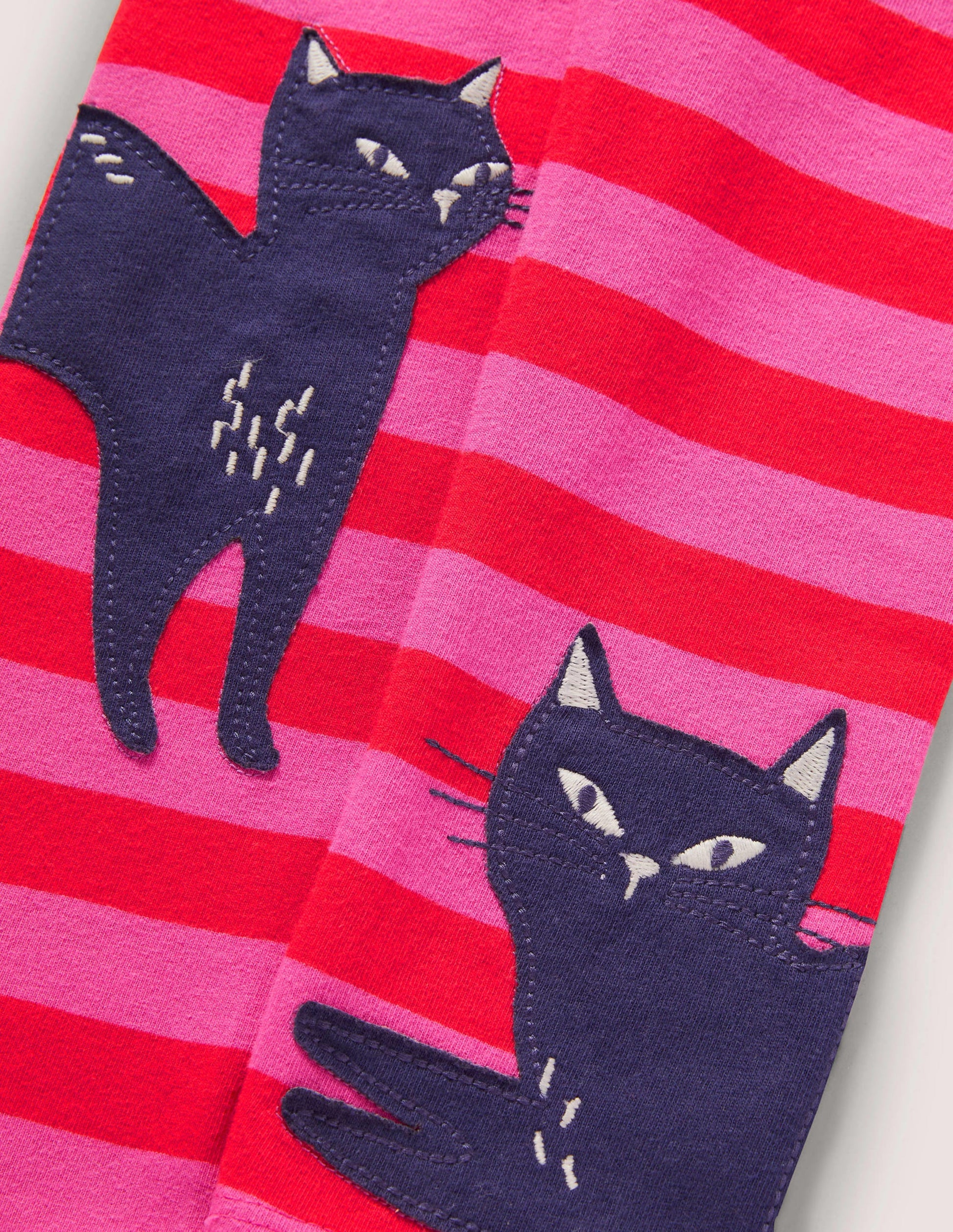 Pink Stripe Cat Print Halloween Leggings-Rosarot, Katzen-3