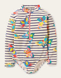 Maillot de bain à manches longues-Marinière papillon multi