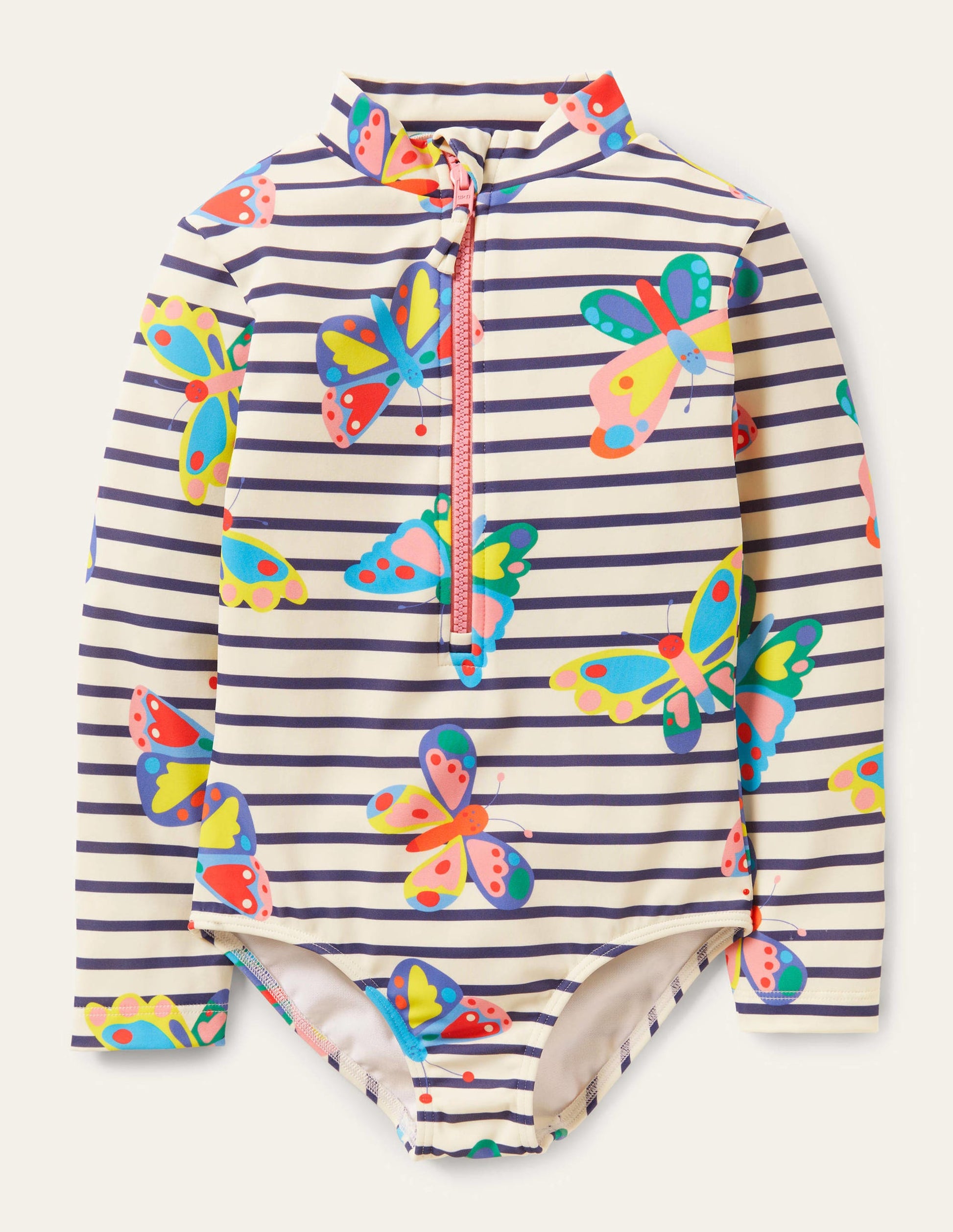 Maillot de bain à manches longues-Marinière papillon multi-1