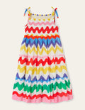 Gestuftes Sommerkleid-Bunt, Zackenlitzen