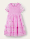 Lilac Floral Tiered Tulle Dress-Orchideenviolett, Blumen