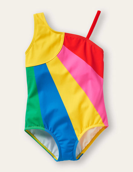 Badeanzug mit einer Schulter-Bunte Sonnenstrahlen