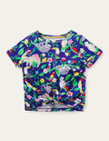 T-shirt noué sur le devant-Blue Wave Sloth