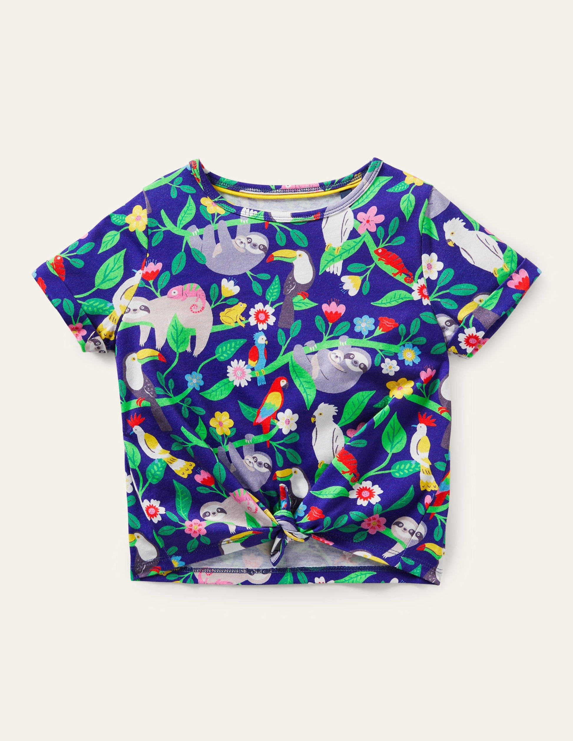 T-shirt noué sur le devant-Blue Wave Sloth-1
