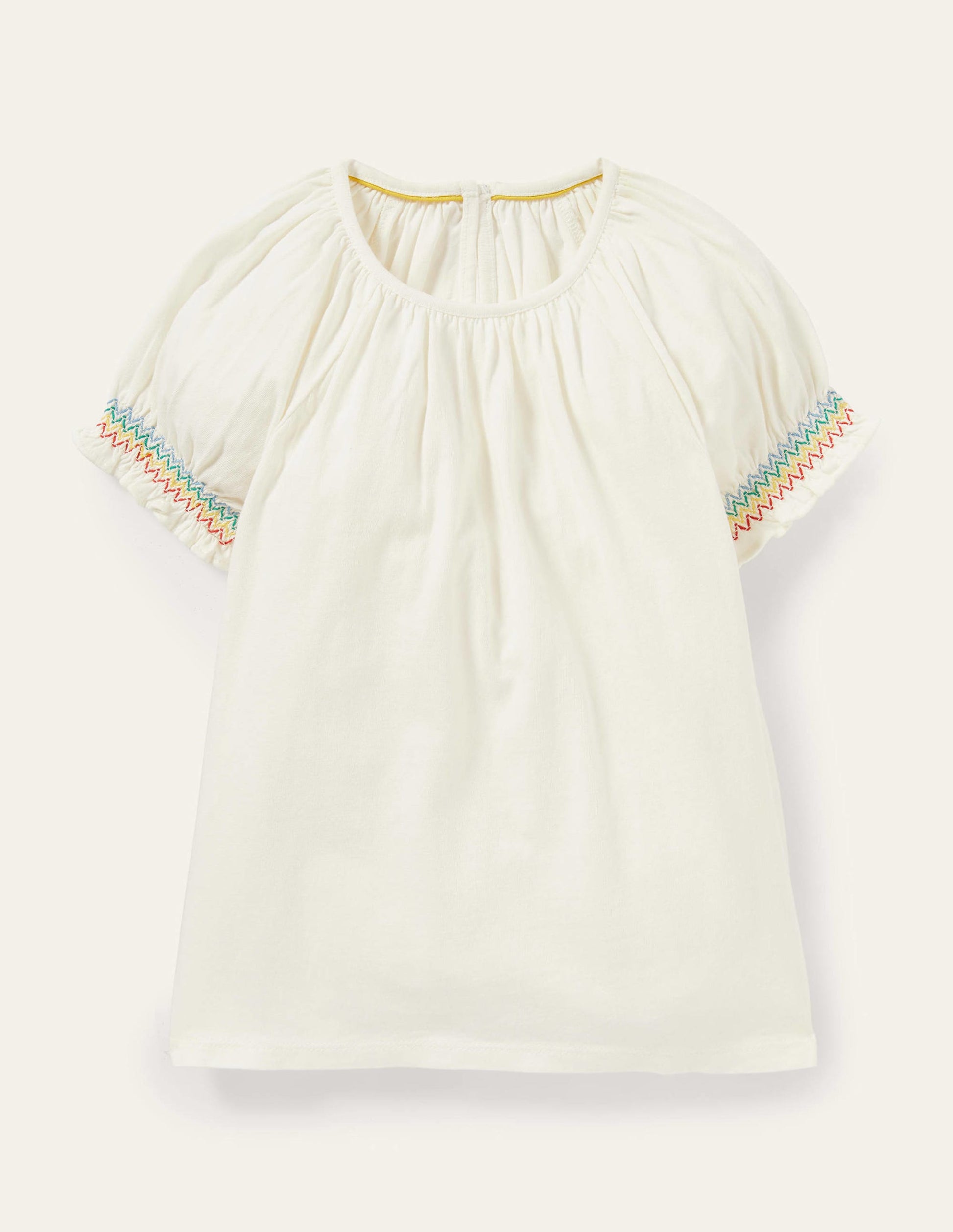 T-shirt à manches raglan et smocks-Blanc-1