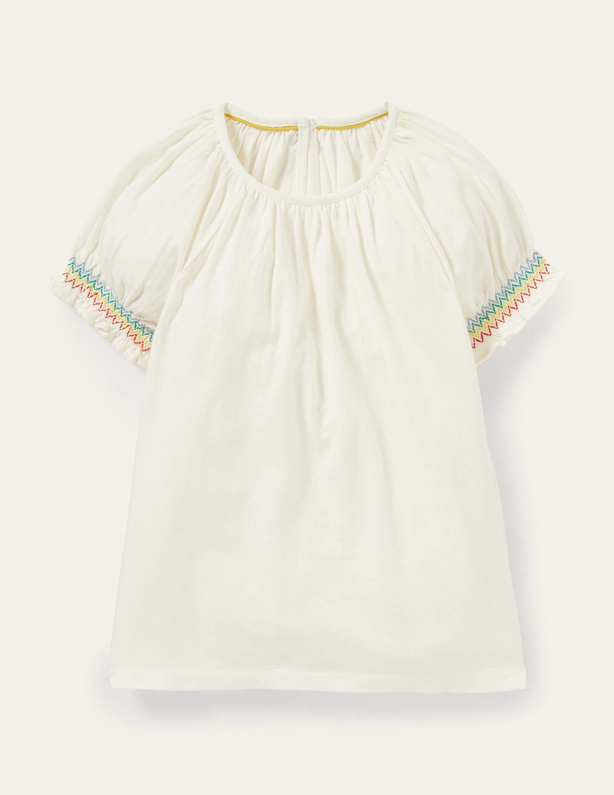 T-shirt à manches raglan et smocks-Blanc - Image 1
