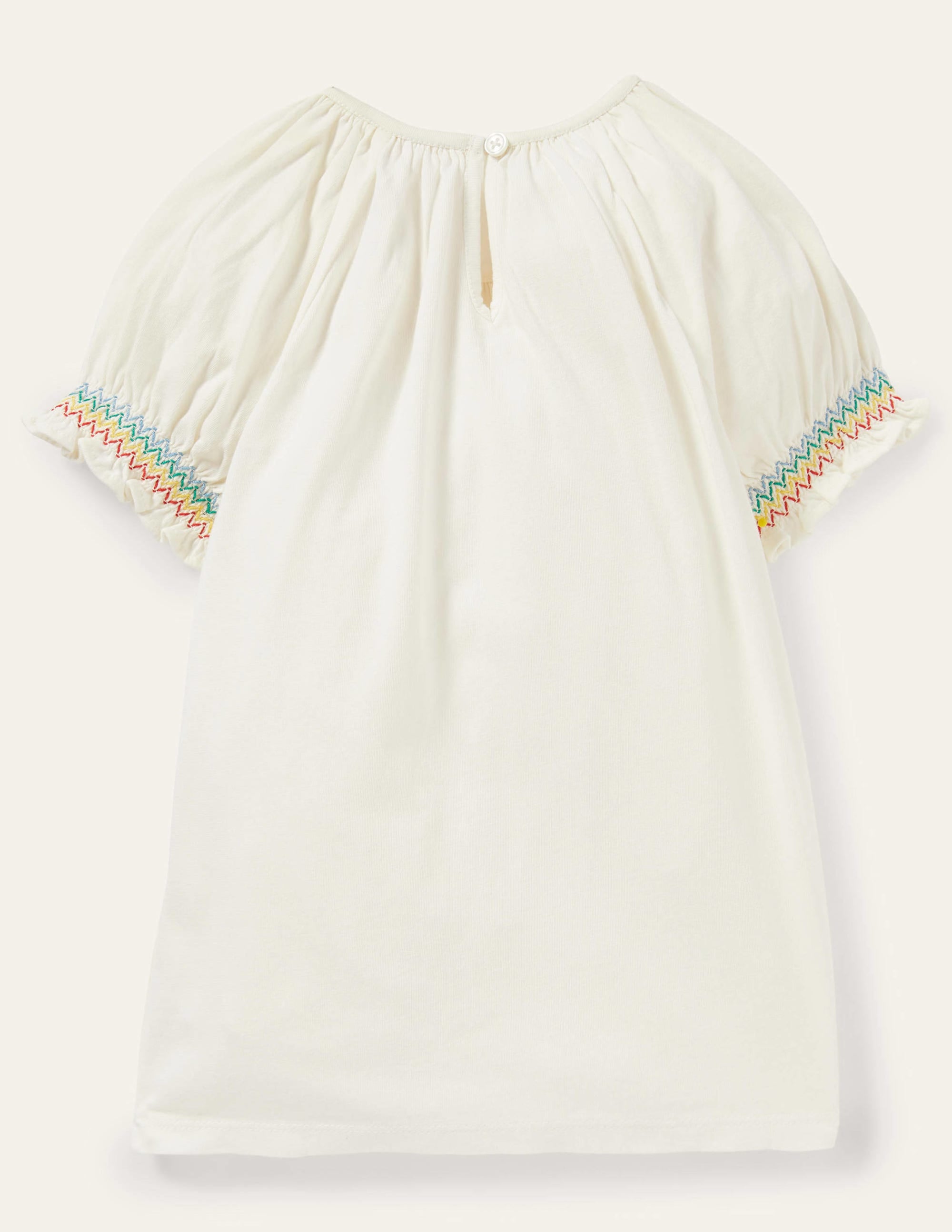 T-shirt à manches raglan et smocks-Blanc - Image 2