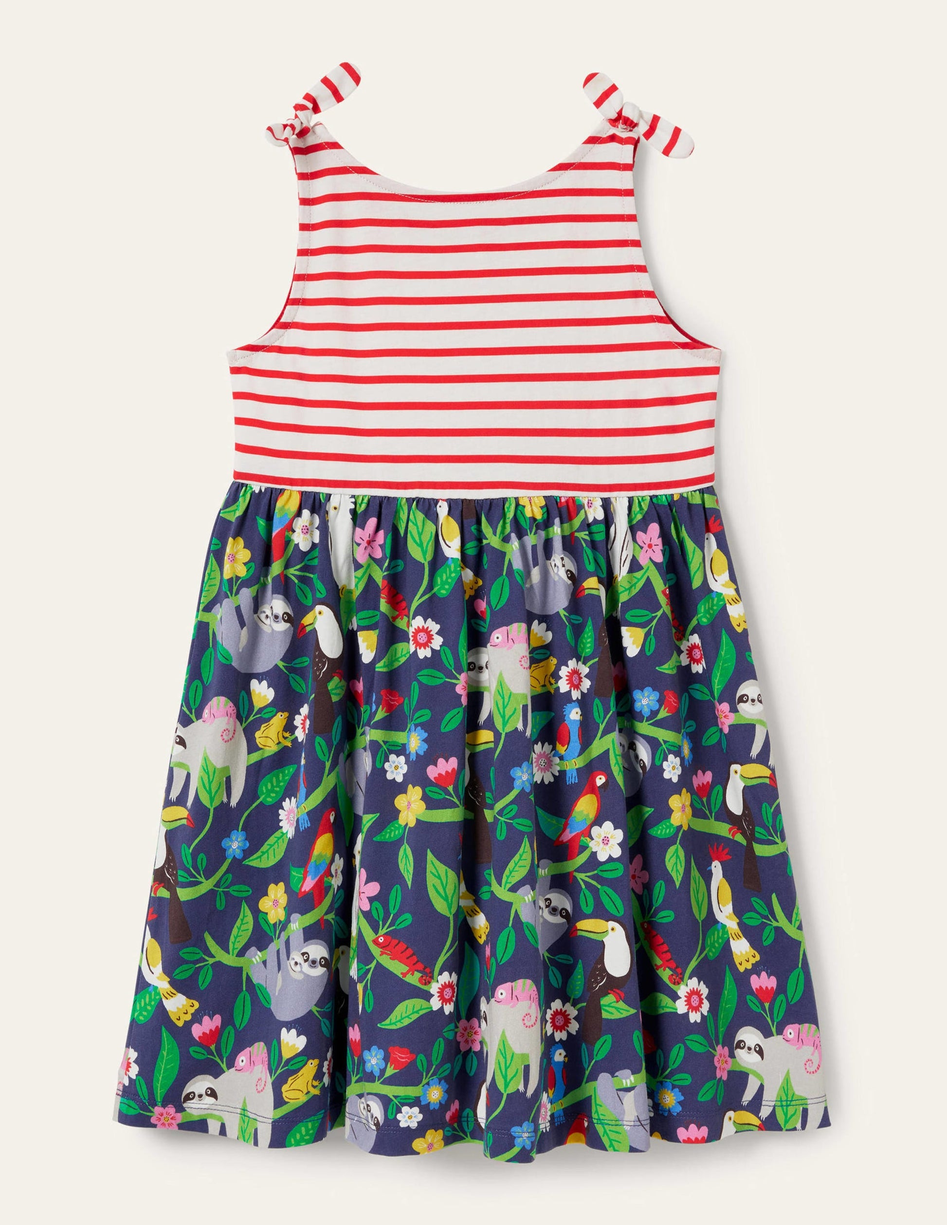 Mustermixkleid mit Trägern zum Binden-Wellenblau, Faultier-2