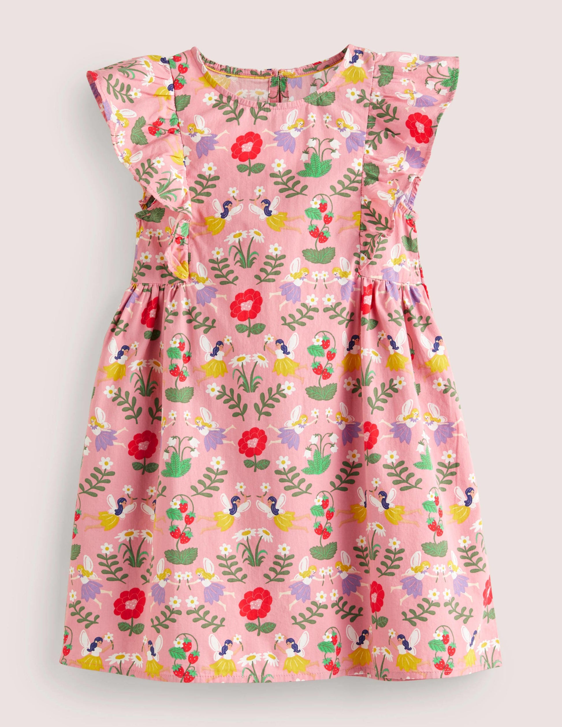 Gemustertes Kleid mit Rüschenärmeln-Rosa, Feen-1