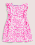 Robe imprimée à manches volantées-Sirènes rose glace à la fraise