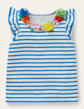 T-shirt volanté à logo-Motif floral ivoire/marina vif