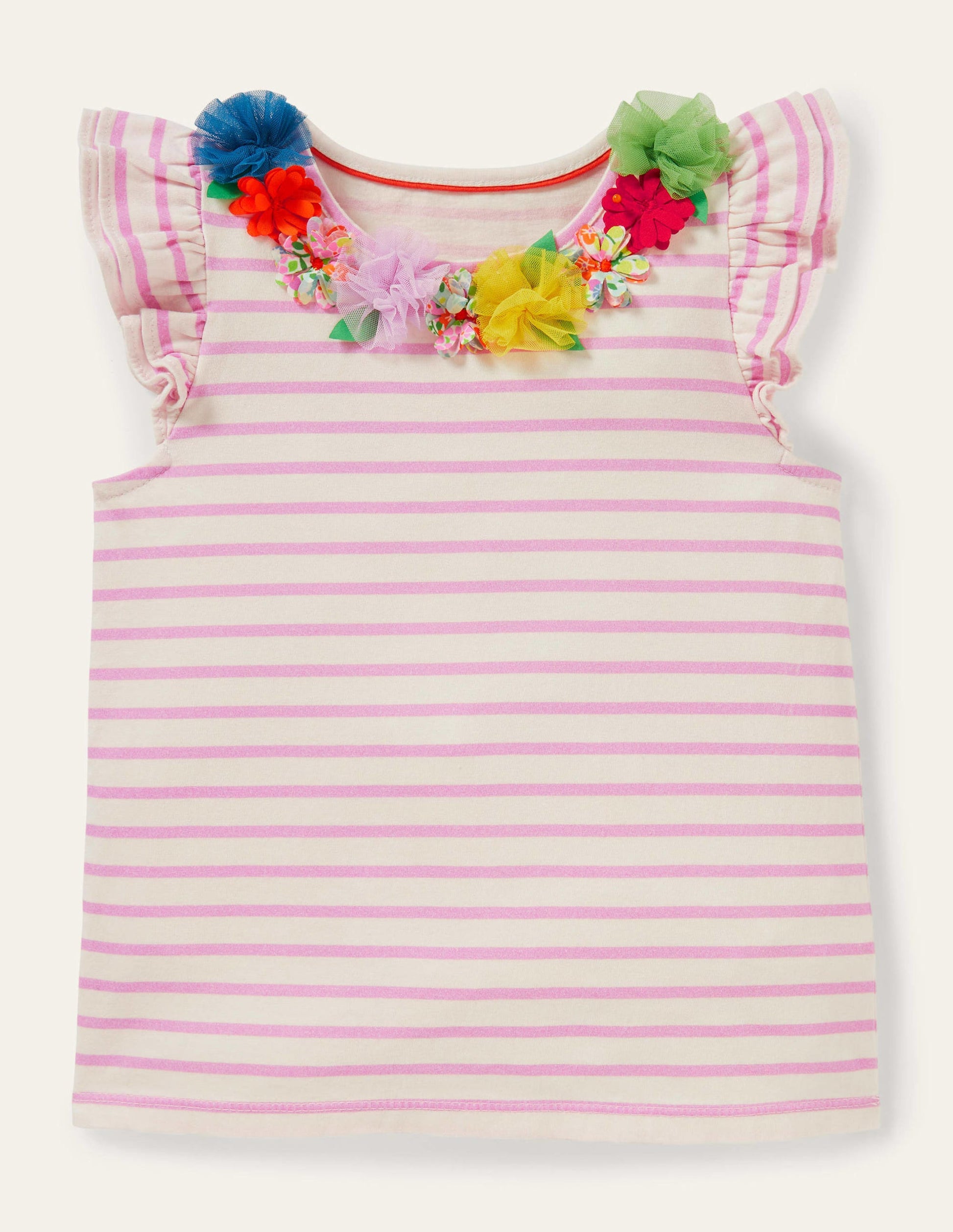 T-shirt volanté à logo-Motif floral ivoire/osier fleuri-1