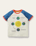 Printed Graphic Raglan T-shirt-Bright Marina Blue  Planets