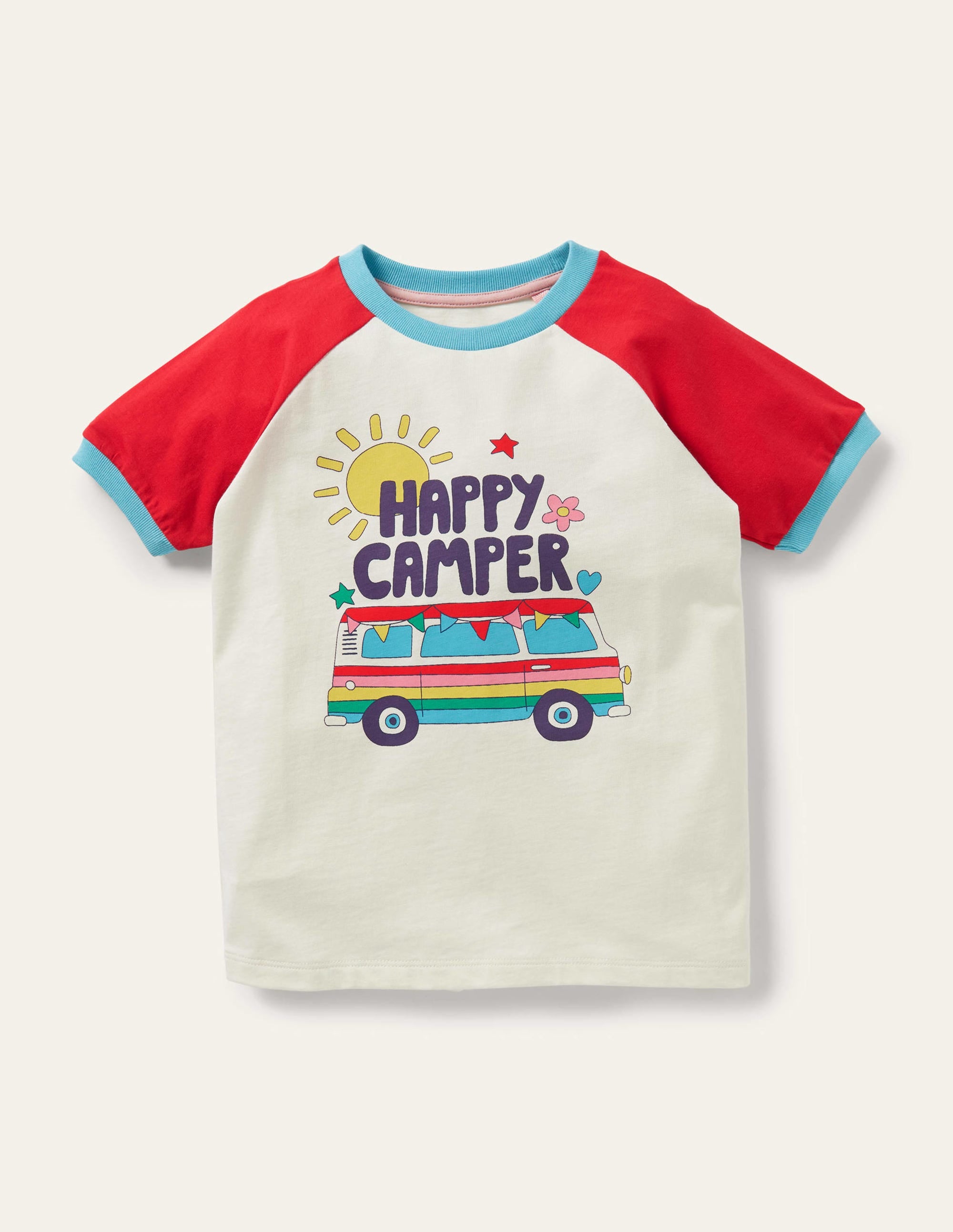 T-shirt à manches raglan et imprimés graphiques-Camping-car rouge feu - Image 1