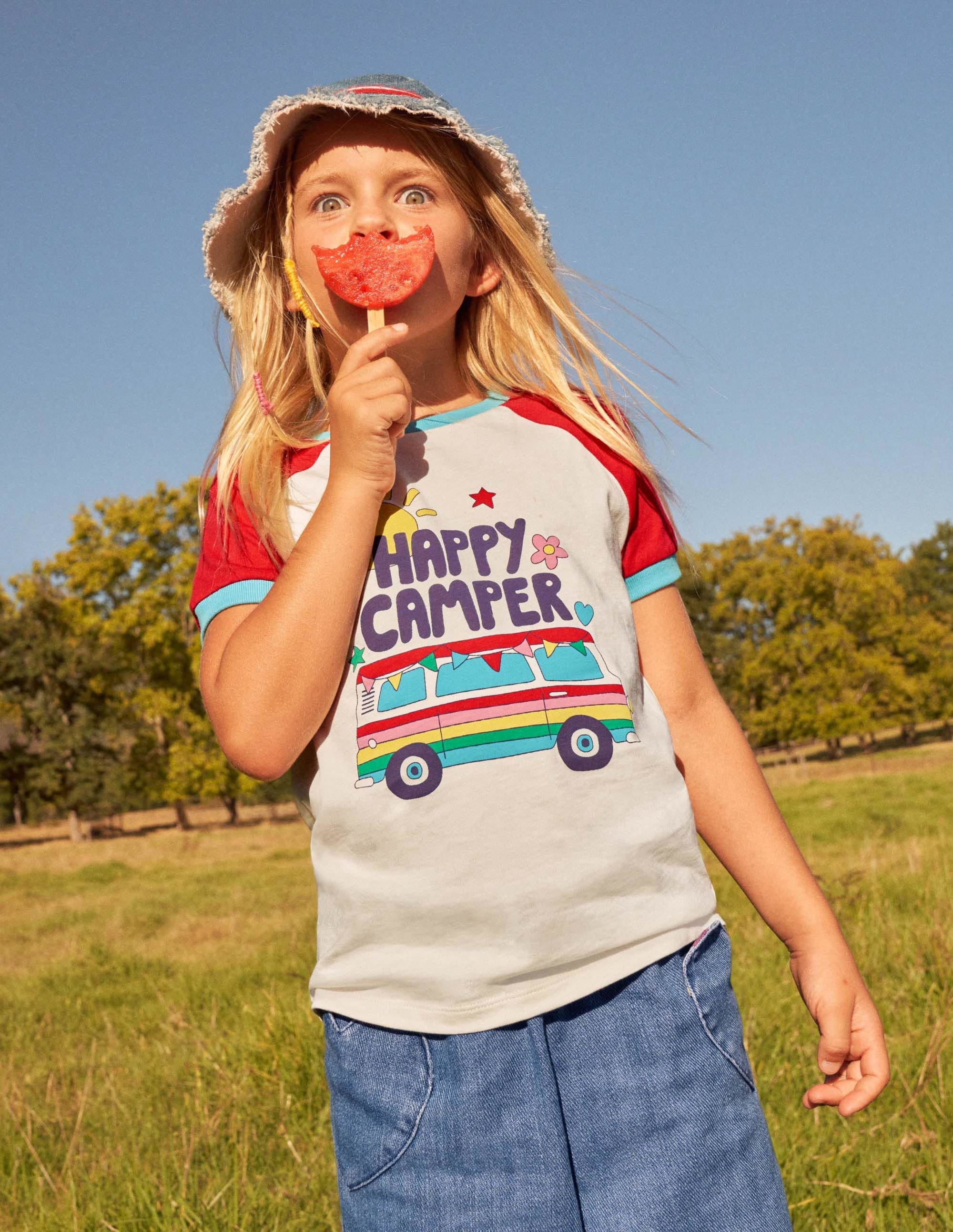 T-shirt à manches raglan et imprimés graphiques-Camping-car rouge feu - Image 4
