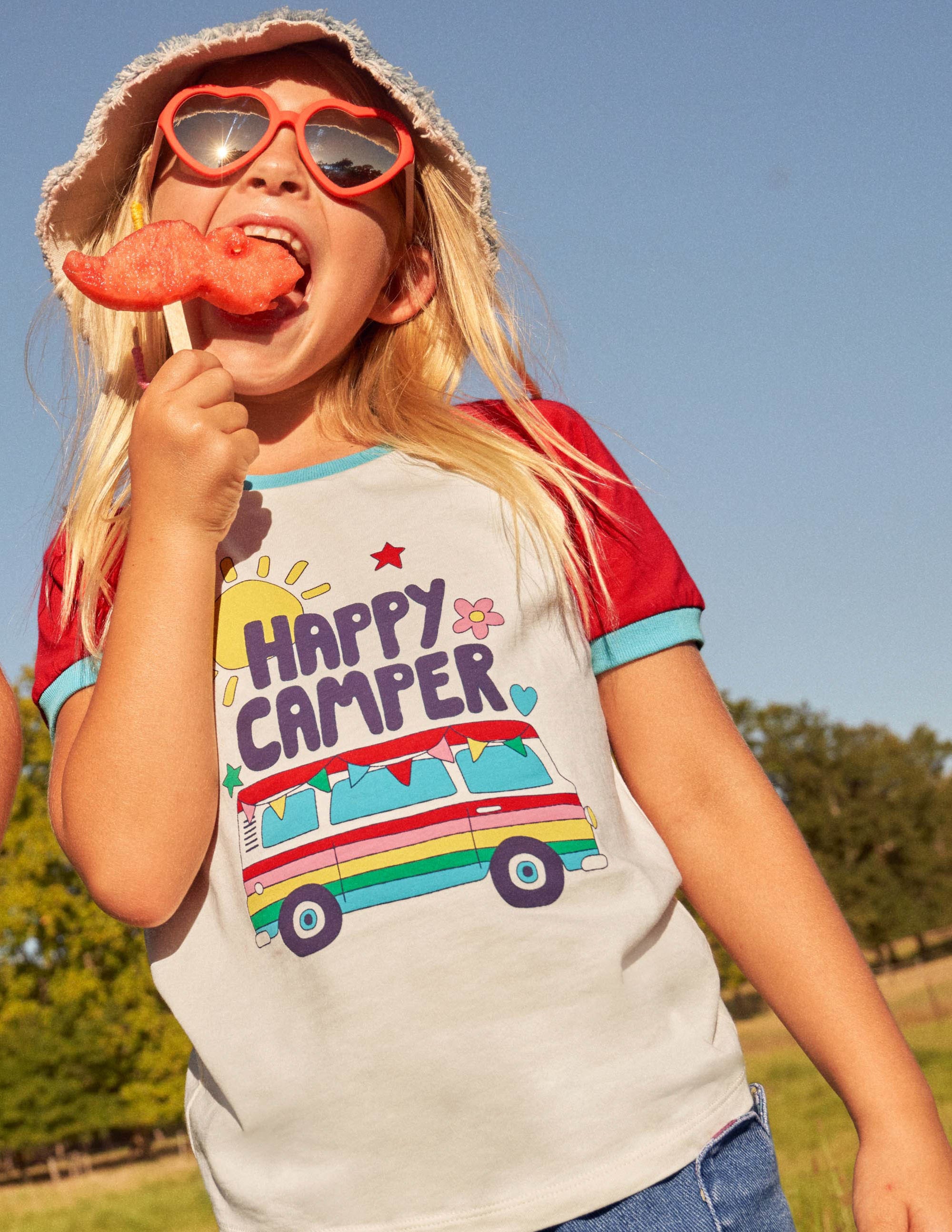 T-shirt à manches raglan et imprimés graphiques-Camping-car rouge feu - Image 7