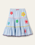 Midi Skirt-Surfboard Blue/Ivory Ticking