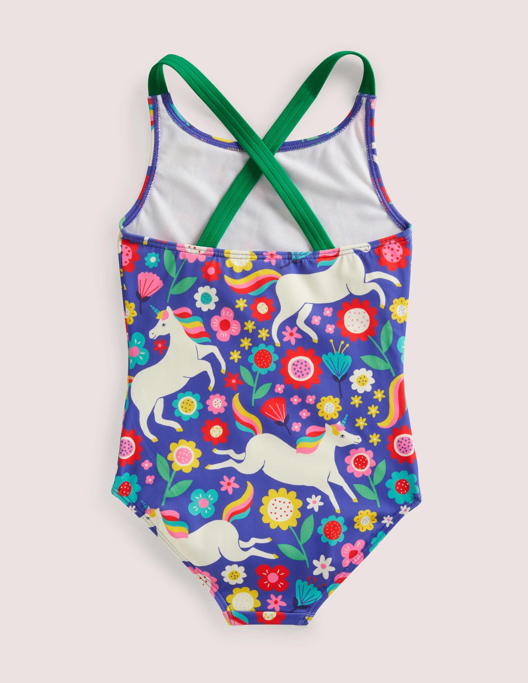 Maillot de bain imprimé croisé dans le dos-Motif licorne fleuri jacinthe - Image 2