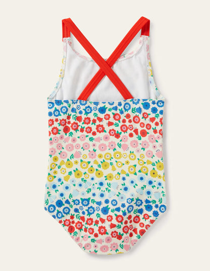 Maillot de bain imprimé croisé dans le dos-Rayé floral multi-2