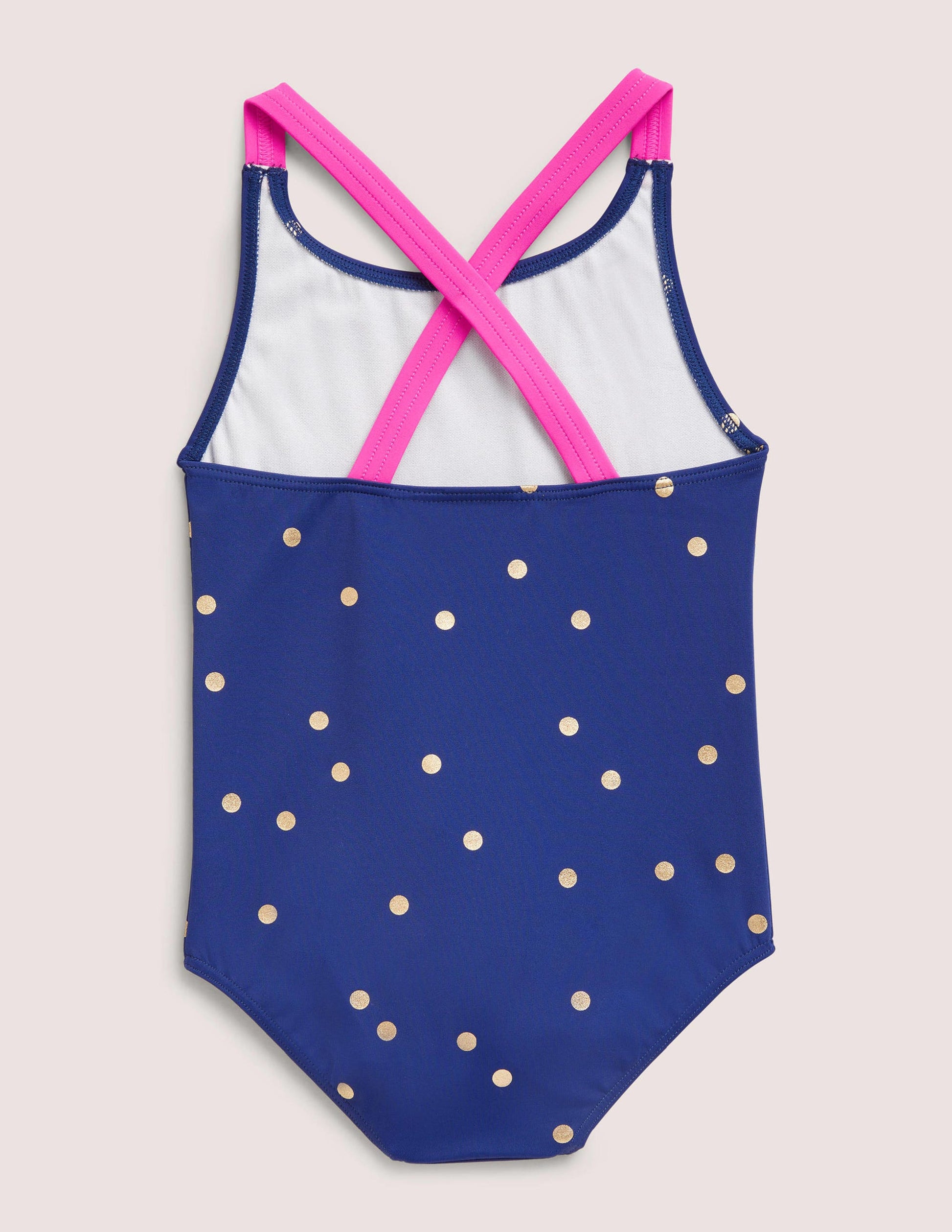 Maillot de bain imprimé croisé dans le dos-Pois dorés bleu harmonie-2