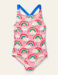 Cross-back Printed Swimsuit-Pink Lemonade Rainbows