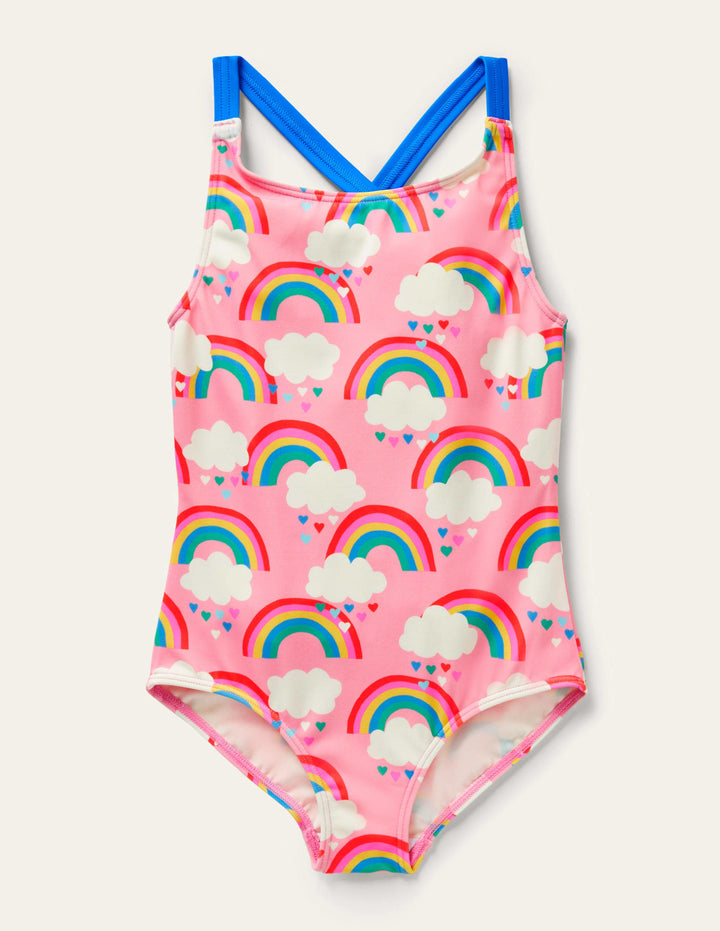 Cross-back Printed Swimsuit-Pink Lemonade Rainbows