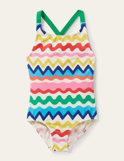 Maillot de bain imprimé croisé dans le dos-Multi Ric Rac Stripe-1