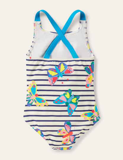 Maillot de bain imprimé croisé dans le dos-Marinière papillon multi-3