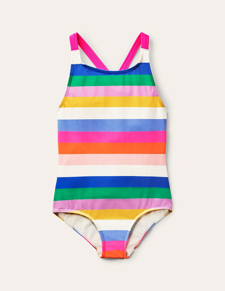 Cross-back Printed Swimsuit-Rainbow Multi