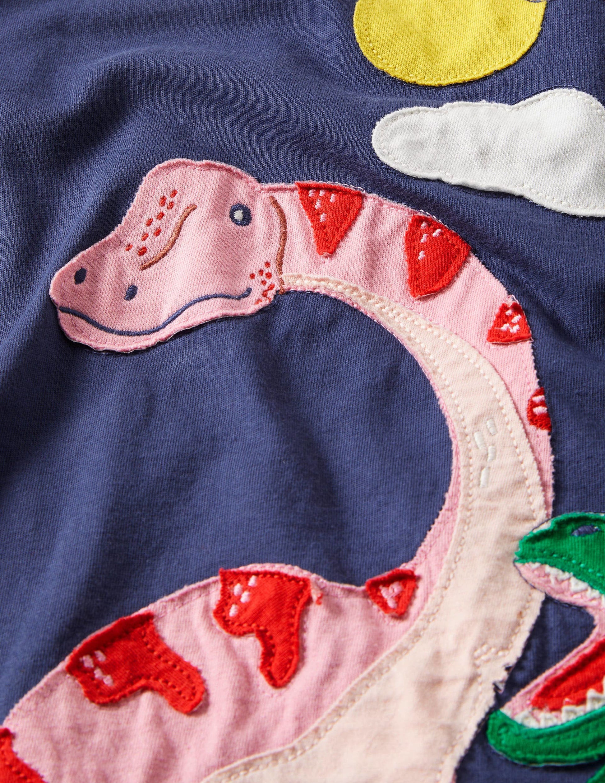 Kleid mit Rüschenärmeln und Applikation-Dunkles Segelblau, Dinosaurier-3