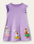 Lilac Frill Sleeve Appliqué Dress-Aster Purple Tutu Animals