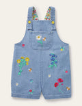 Salopette courte brodée-Denim floral vintage moyen