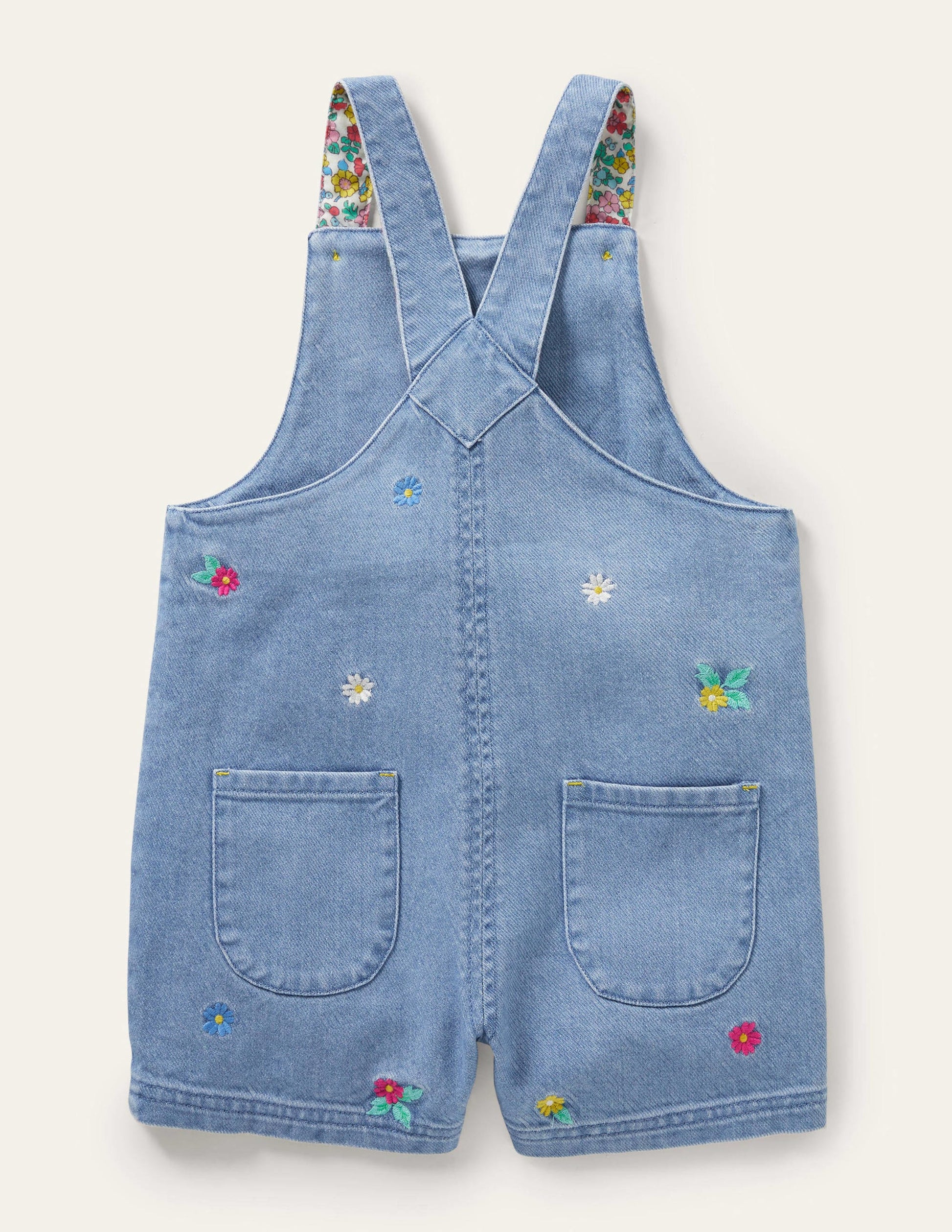 Salopette courte brodée-Denim floral vintage moyen-2