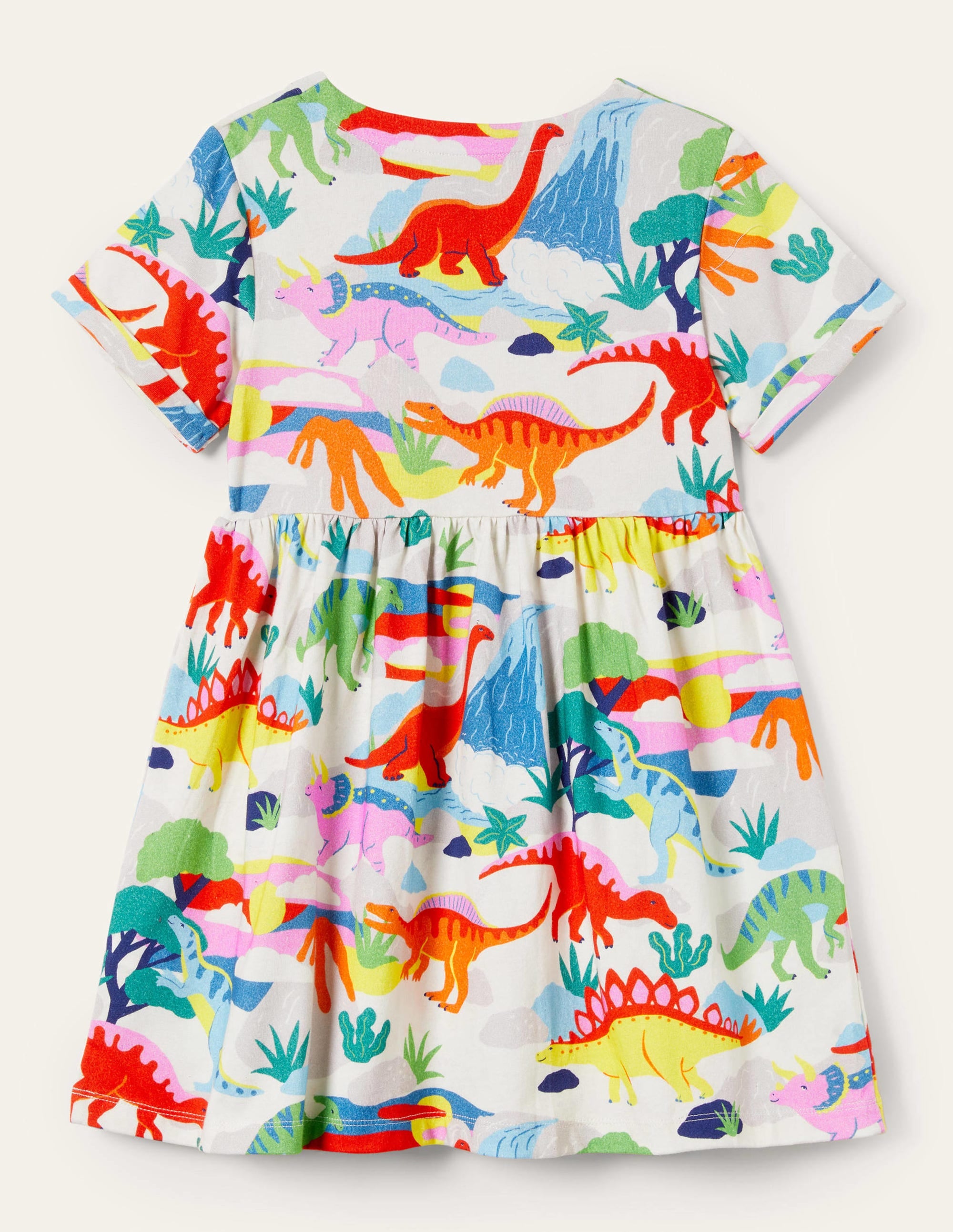 Jerseykleid mit Knopfleiste-Naturweiß, Dinosaurier/Sonnenuntergang - Image 2