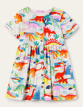 Jerseykleid mit Knopfleiste-Naturweiß, Dinosaurier/Sonnenuntergang