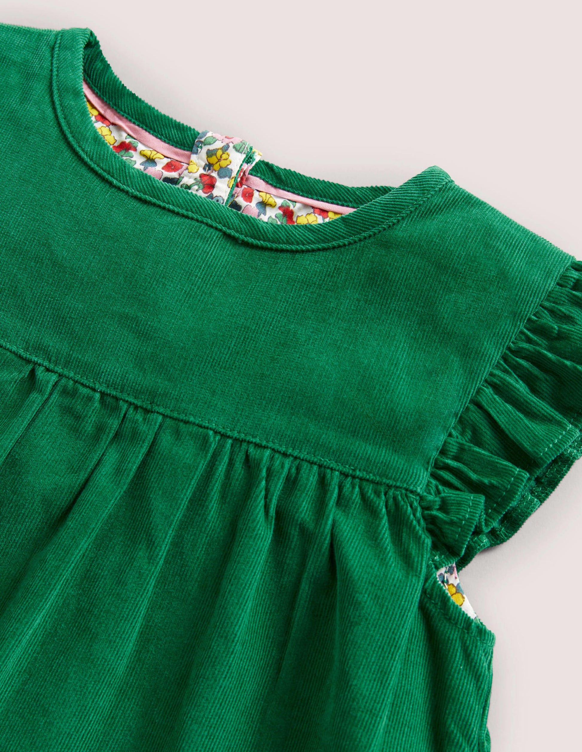 Green Love Heart Frill Sleeve Cord Dress-Olivgrün-3