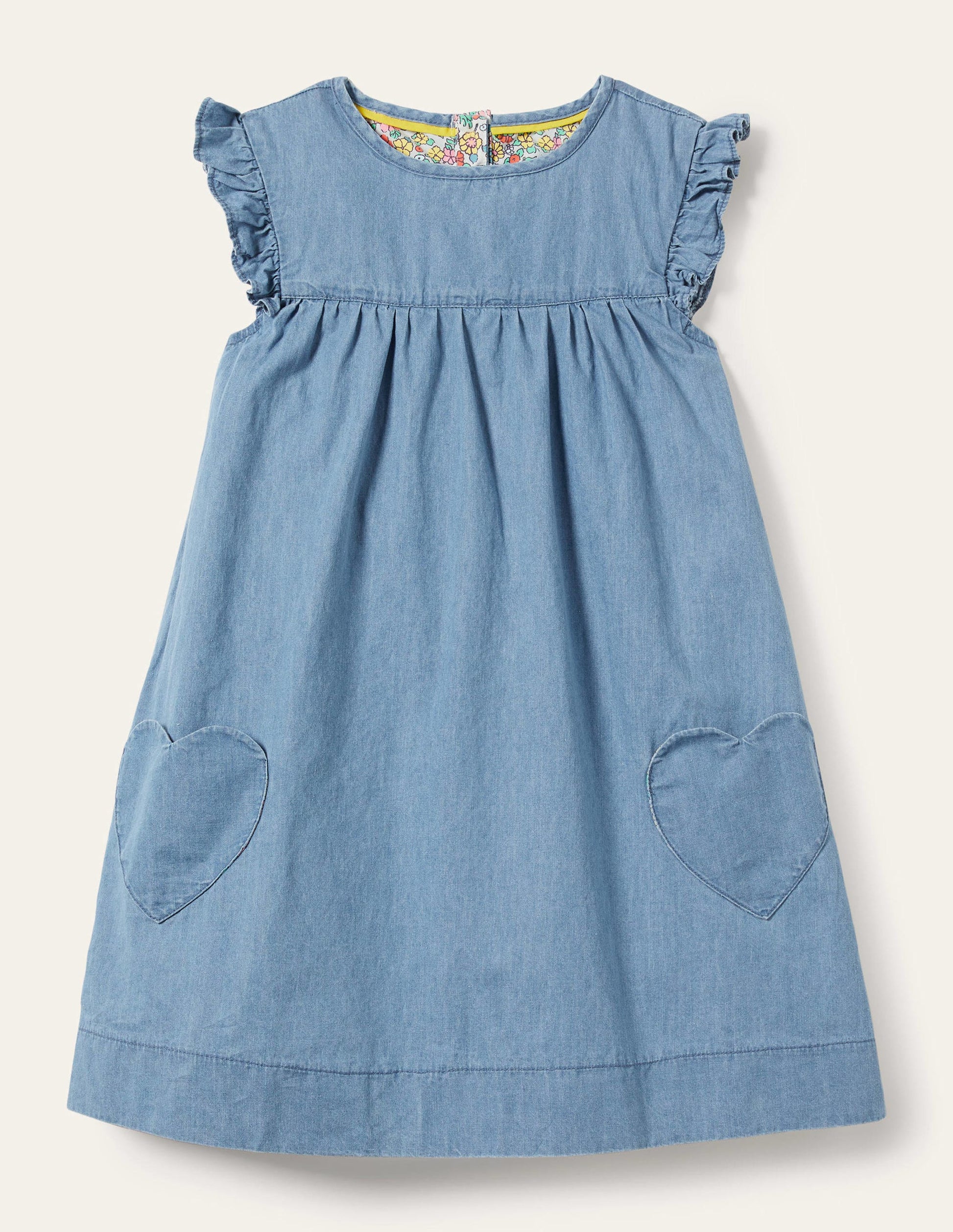 Denim Love Heart Frill Sleeve Dress-Mittleres Vintageblau, Denim-1