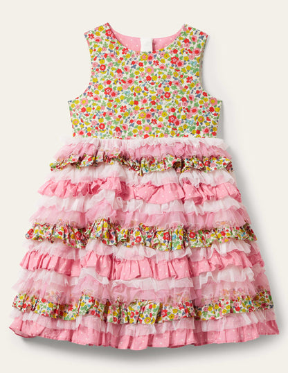 Gerüschtes Tüllkleid-Kirschblütenrosa/Naturweiß, Kleines Blumenmuster-9