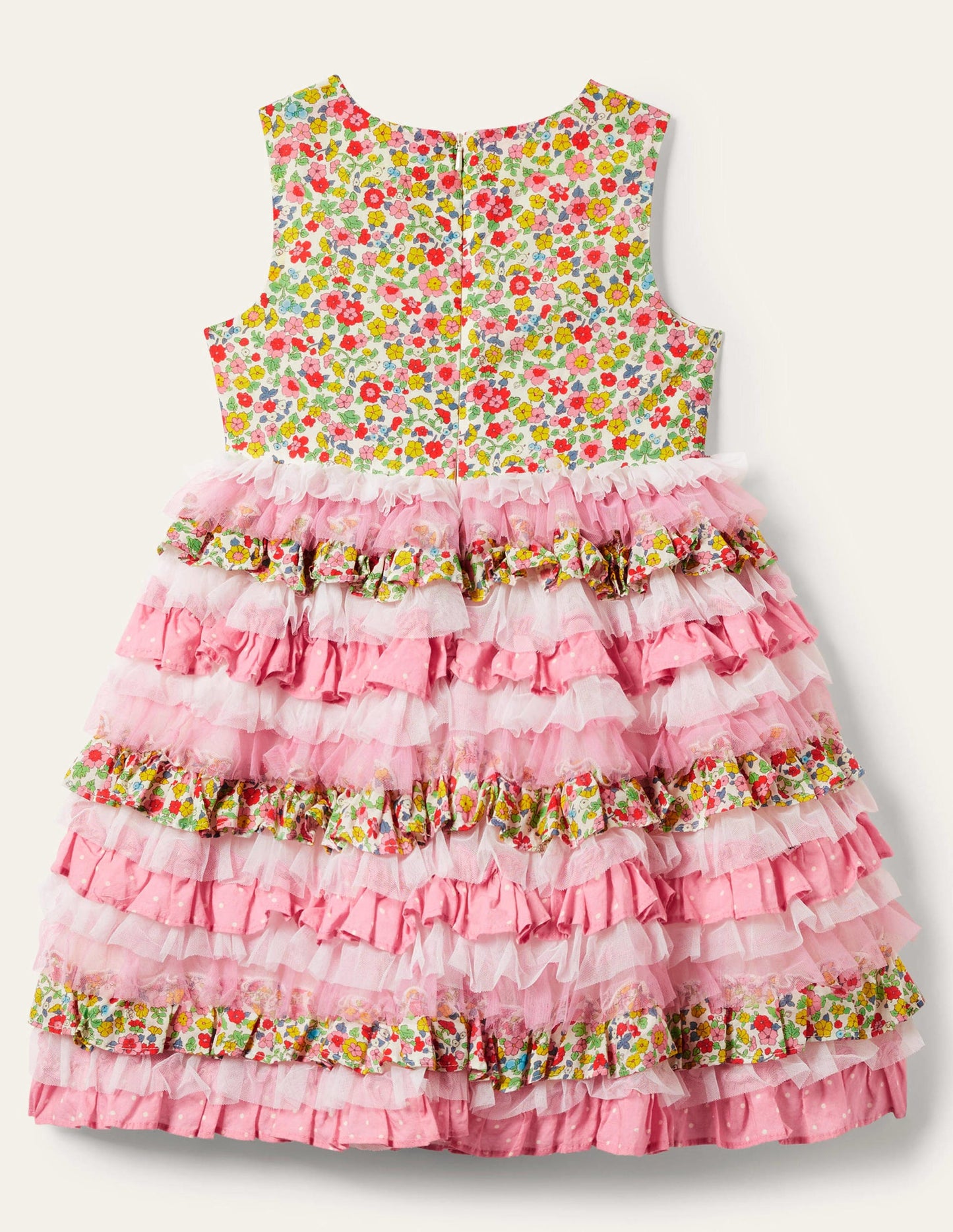 Gerüschtes Tüllkleid-Kirschblütenrosa/Naturweiß, Kleines Blumenmuster