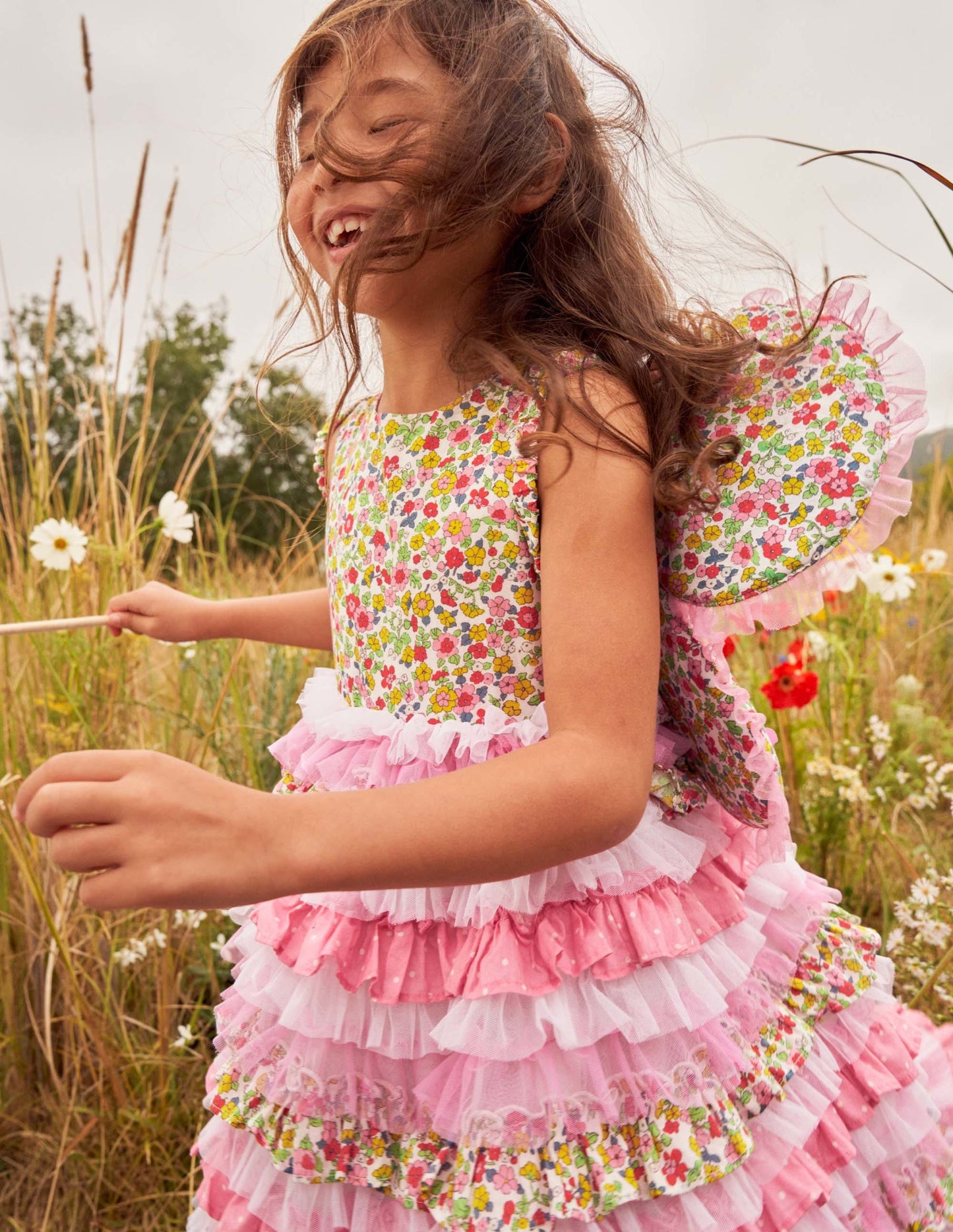 Gerüschtes Tüllkleid-Kirschblütenrosa/Naturweiß, Kleines Blumenmuster