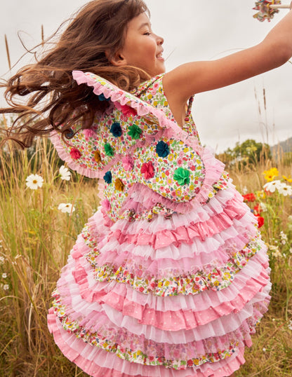 Gerüschtes Tüllkleid-Kirschblütenrosa/Naturweiß, Kleines Blumenmuster-3