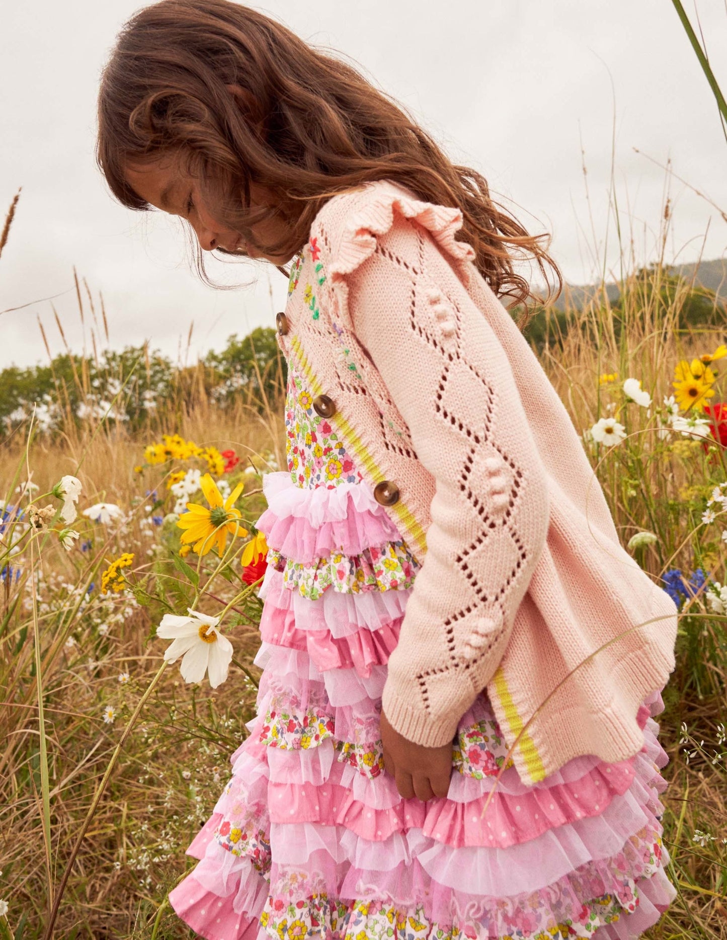 Gerüschtes Tüllkleid-Kirschblütenrosa/Naturweiß, Kleines Blumenmuster