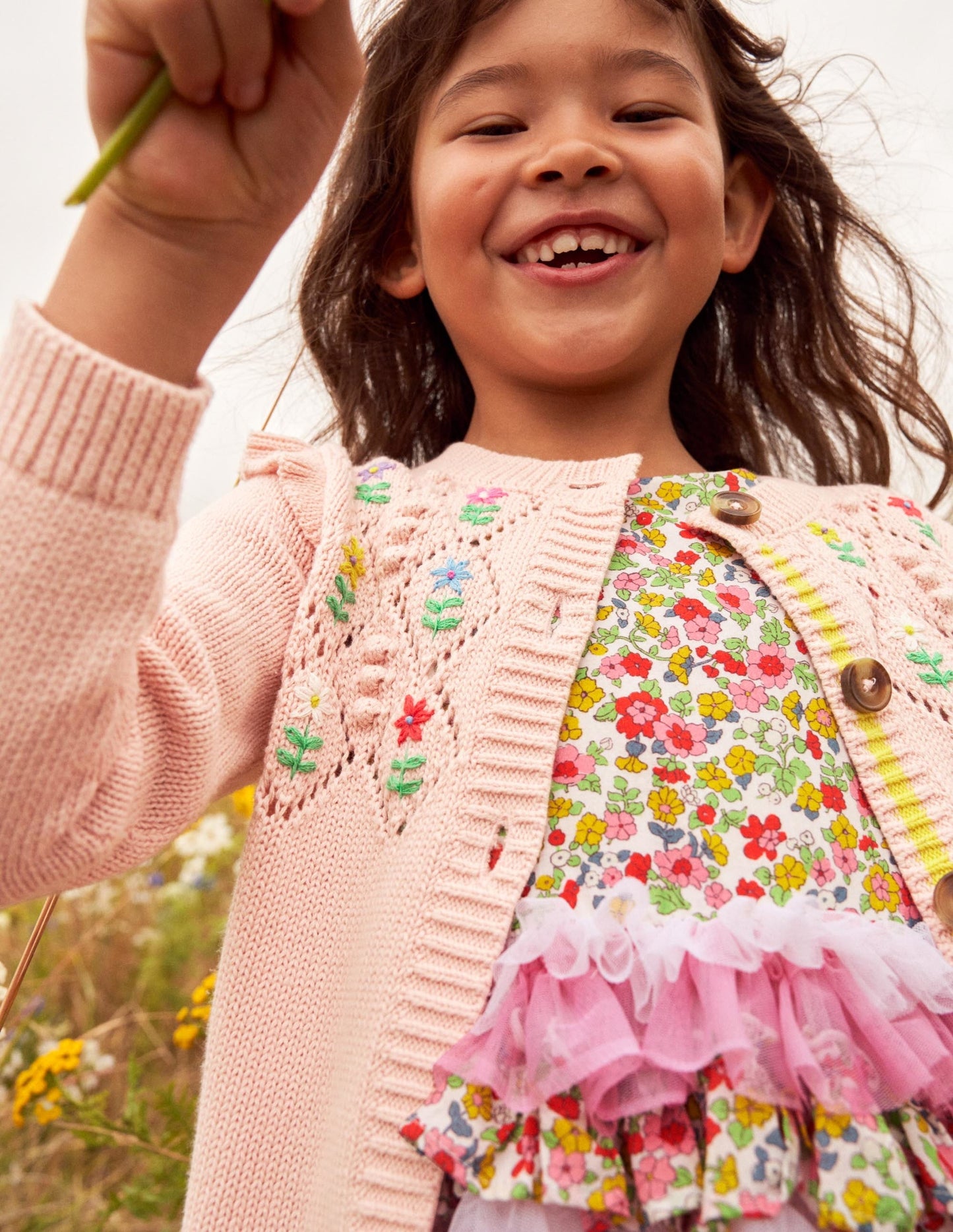 Gerüschtes Tüllkleid-Kirschblütenrosa/Naturweiß, Kleines Blumenmuster