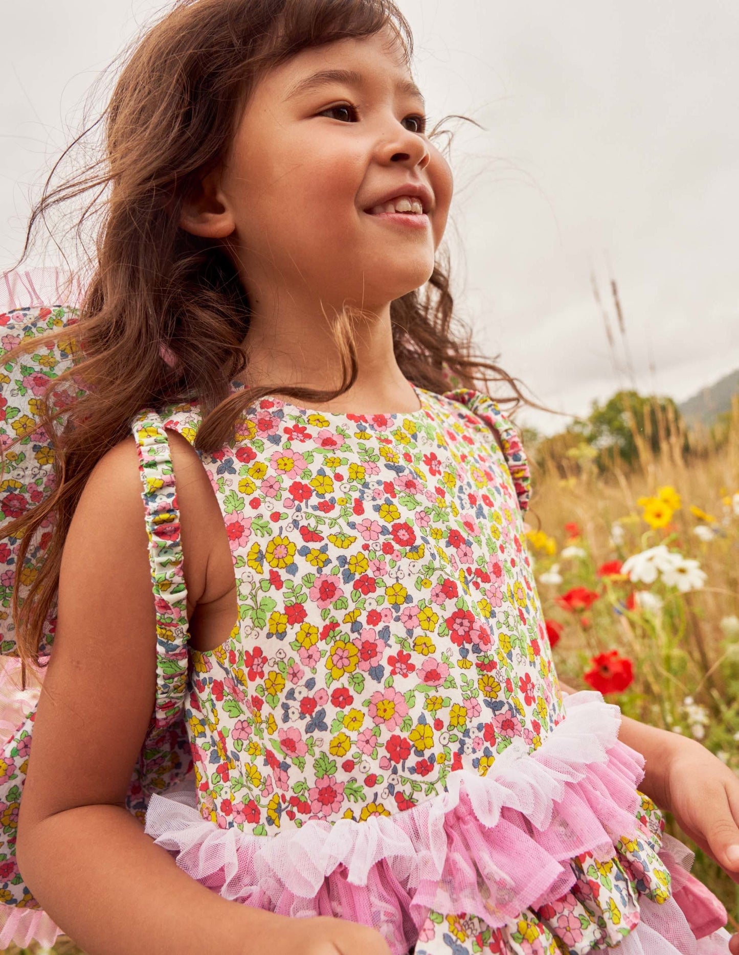 Gerüschtes Tüllkleid-Kirschblütenrosa/Naturweiß, Kleines Blumenmuster