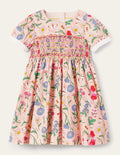 Robe à smocks-Fleurs rose Provence poudré